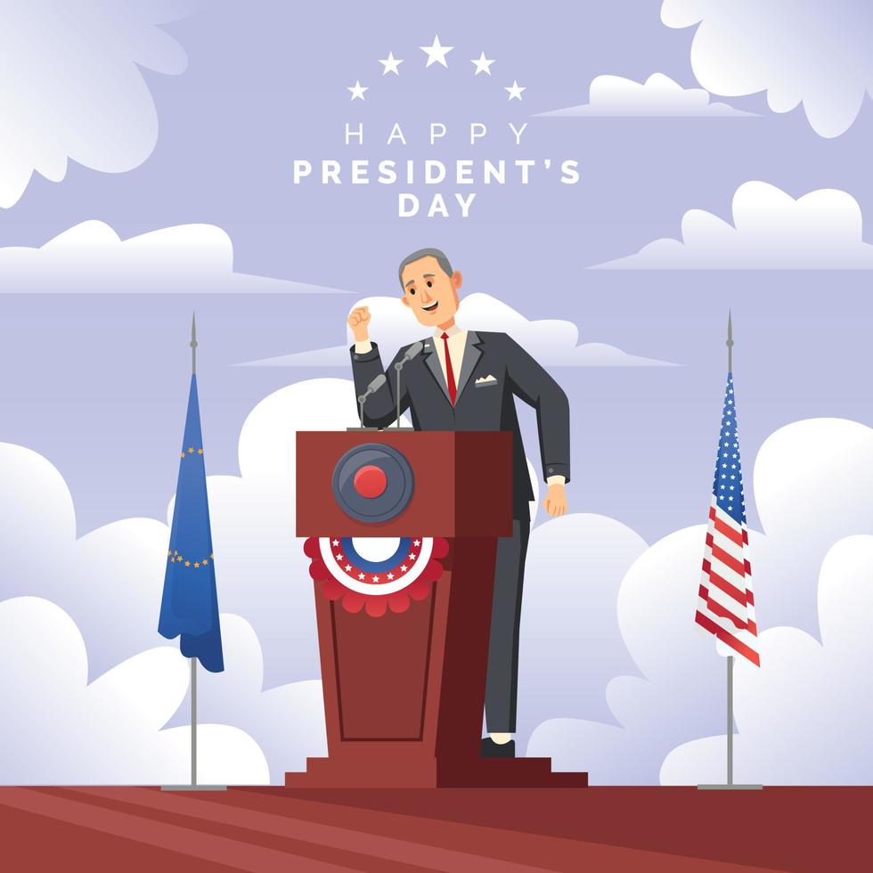discurso de pessoas do dia do presidente com fundo de nuvem na ilustração de fundo do palco do pódio vetor