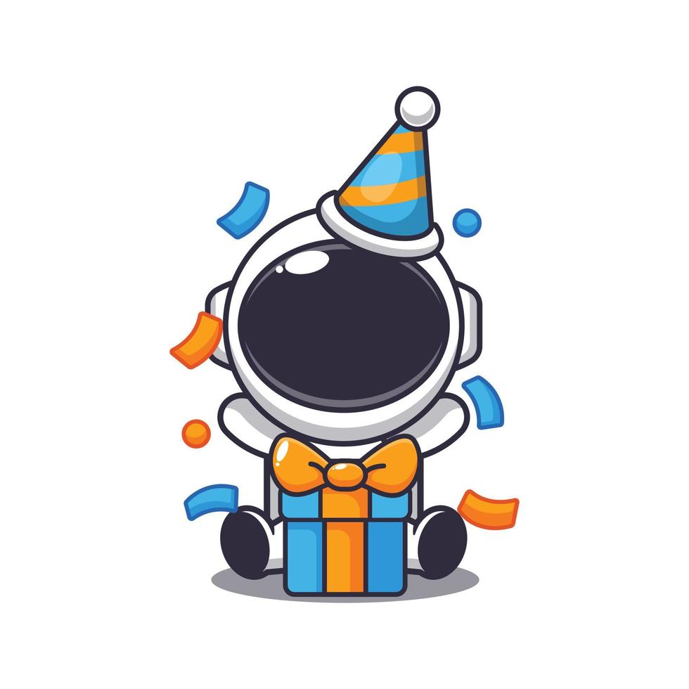 astronauta bonito em ilustração vetorial de desenho animado de festa de aniversário. ilustração de desenho vetorial adequada para pôster, folheto, web, mascote, adesivo, logotipo e ícone. vetor