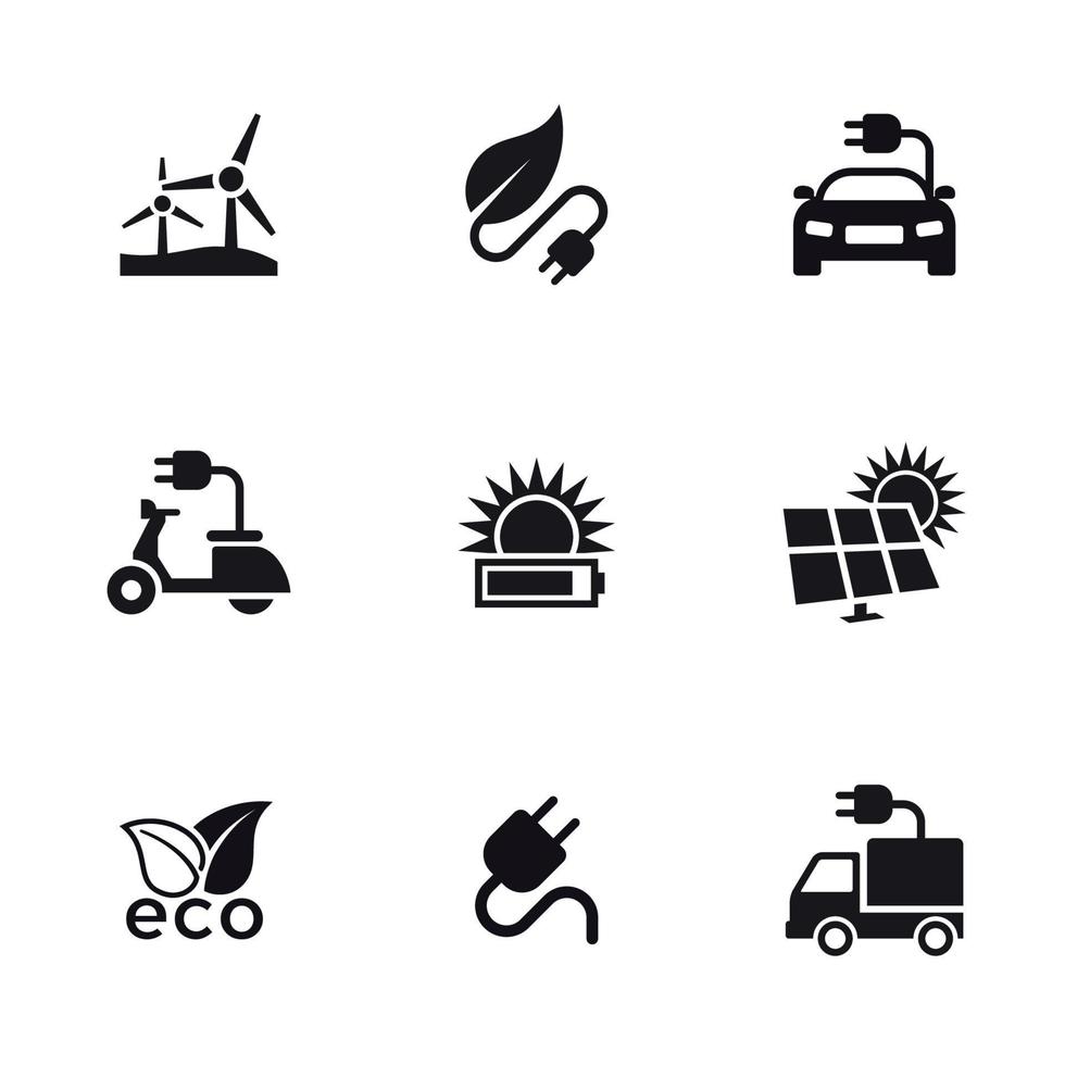 conjunto de ícones de energia solar. preto em um fundo branco vetor