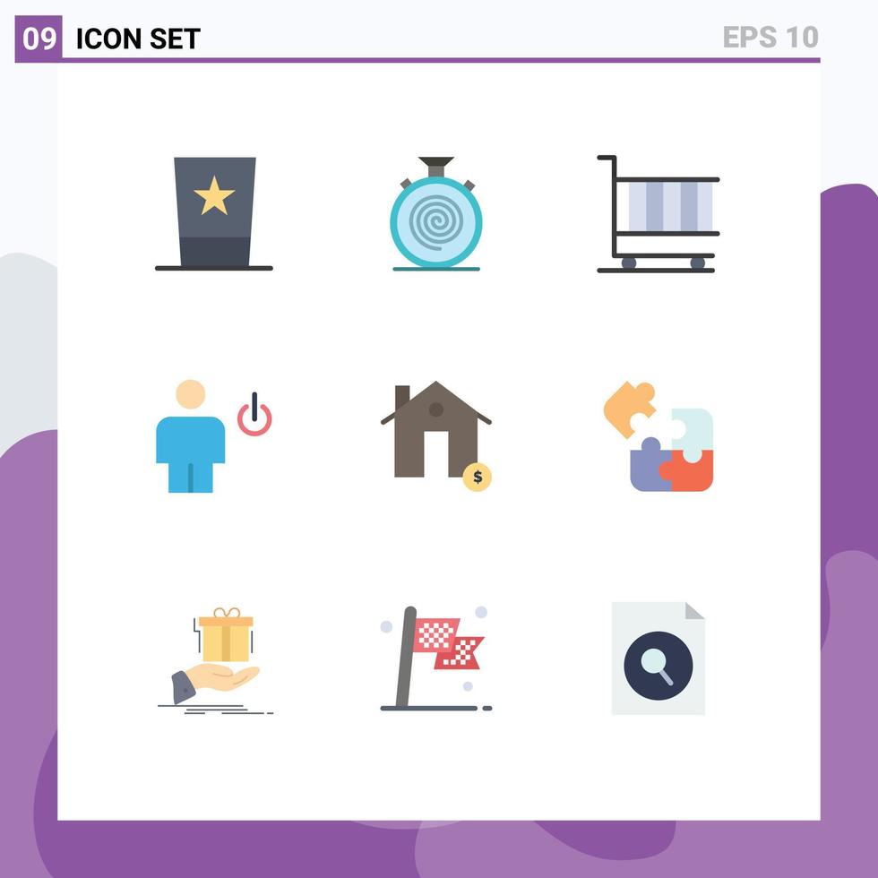 conjunto de cores planas de interface móvel de 9 pictogramas de avatar de energia compras sem parar finanças elementos de design de vetores editáveis
