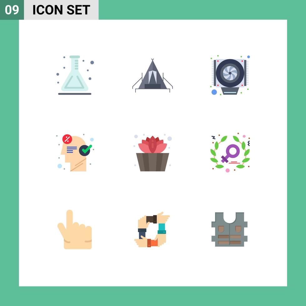 pacote de interface do usuário de 9 cores planas básicas de elementos de design de vetores editáveis de cérebro de negócios ao ar livre