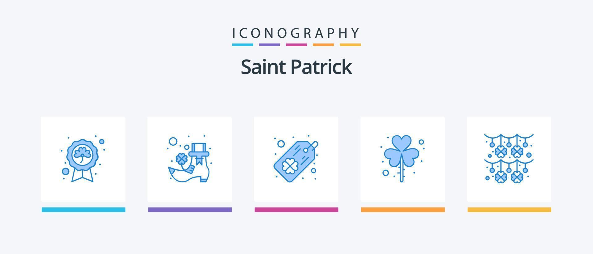 Pacote de ícones Saint Patrick Blue 5, incluindo guirlanda. shamrock. marcação. santo. folha. design de ícones criativos vetor