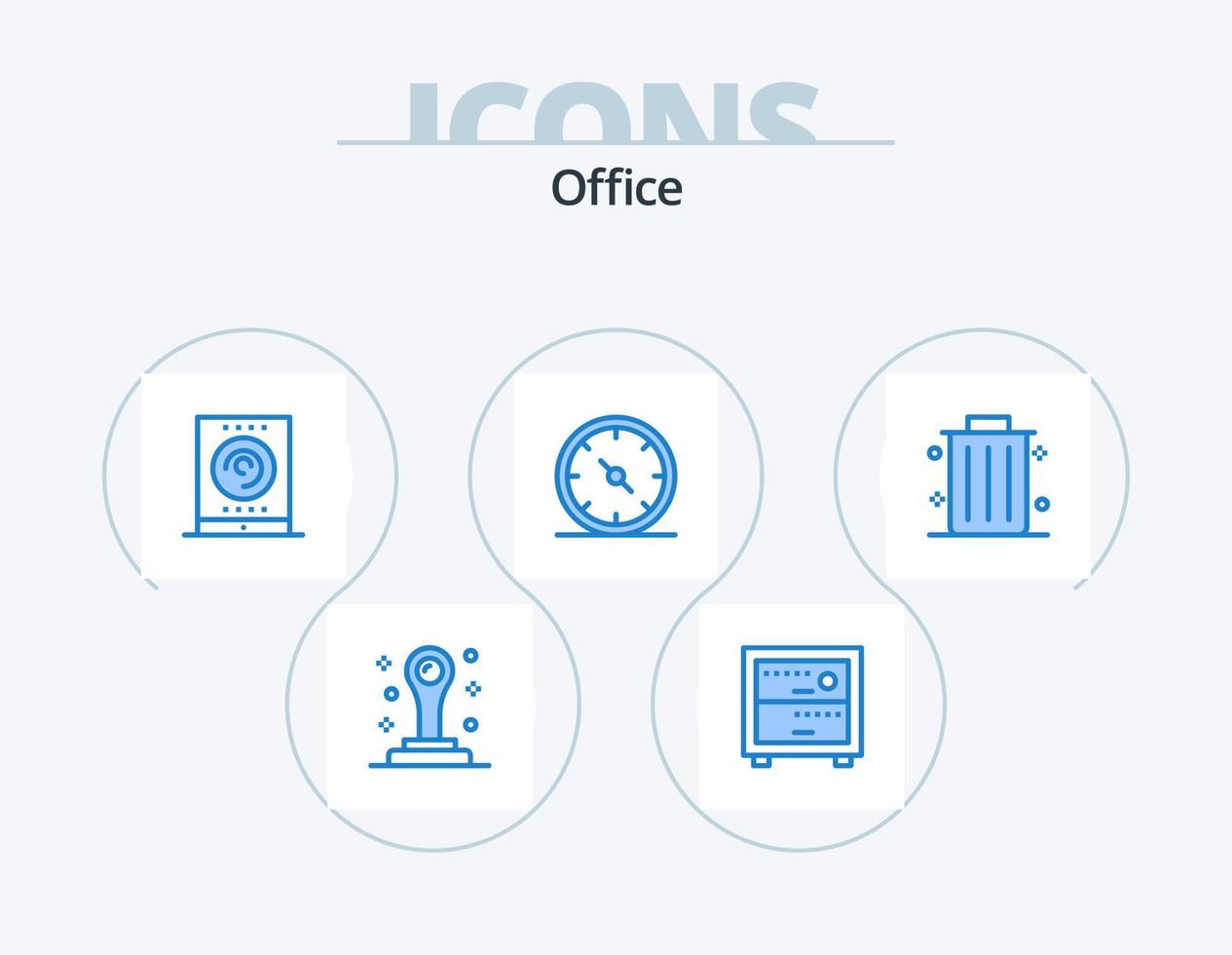 design de ícones do pacote de 5 ícones azuis do escritório. . caixote de lixo. transmissão. o negócio. medidor vetor