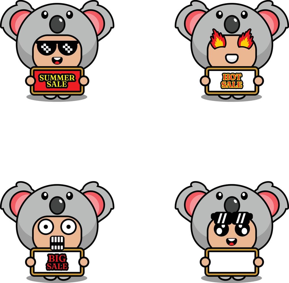 vetor personagem de desenho animado bonito coala animal mascote fantasia conjunto coleção de pacote de venda de verão