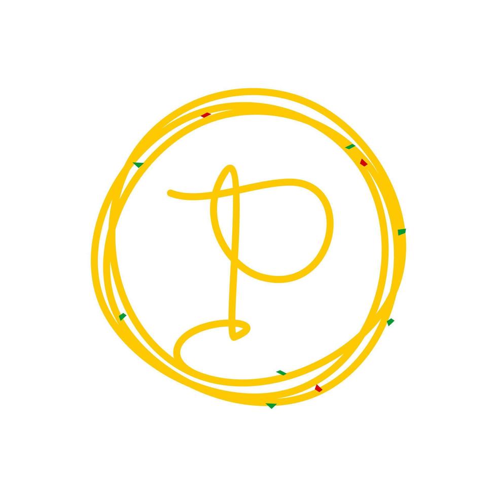 logotipo de macarrão de círculo inicial p vetor