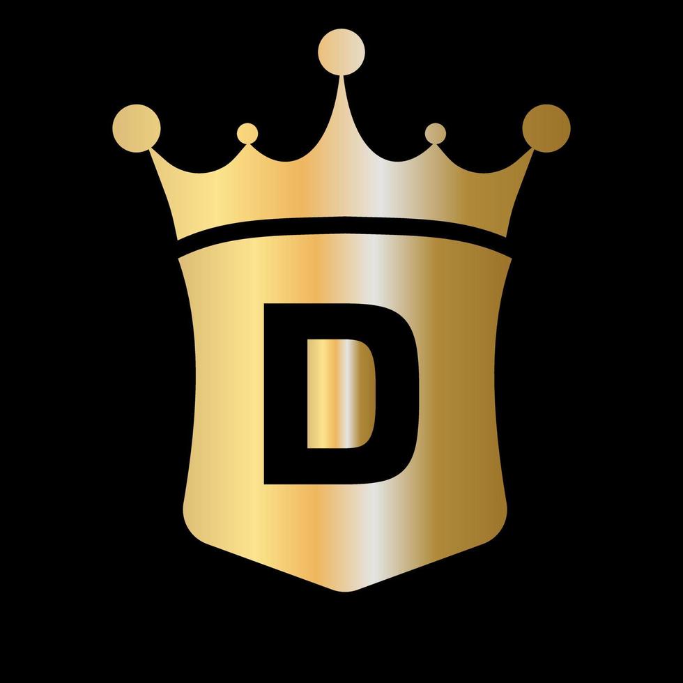 modelo de vetor de logotipo de coroa e escudo letra d com símbolo de conceito de luxo