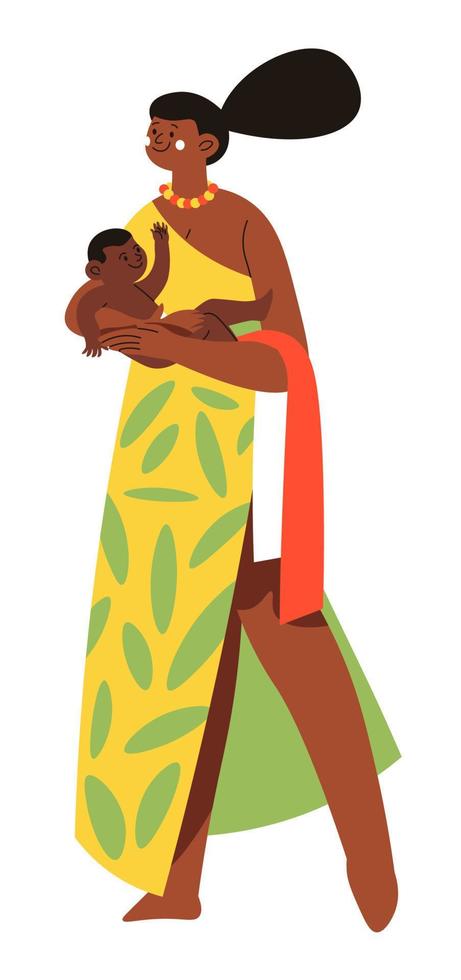 mulher africana segurando bebê recém-nascido, cultura de tribo vetor