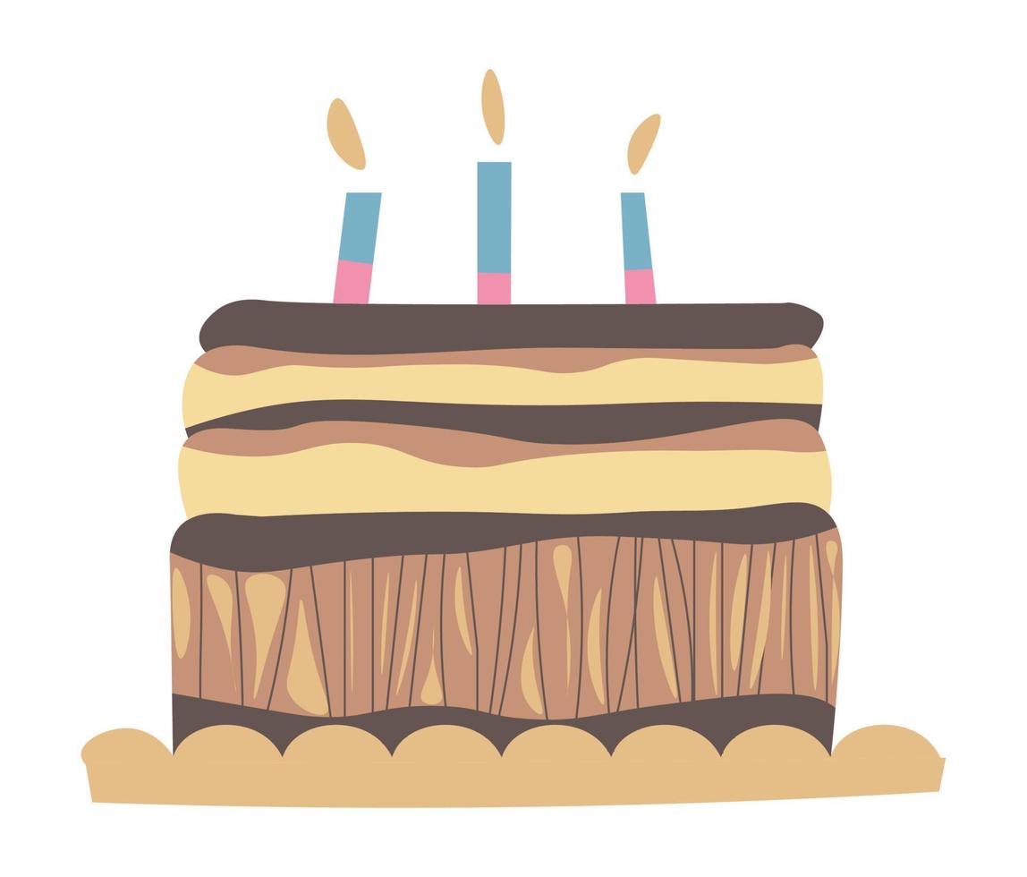bolo de aniversário com chocolate e velas acesas vetor