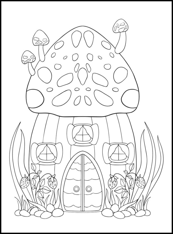 páginas para colorir de adultos de casas de fadas vetor