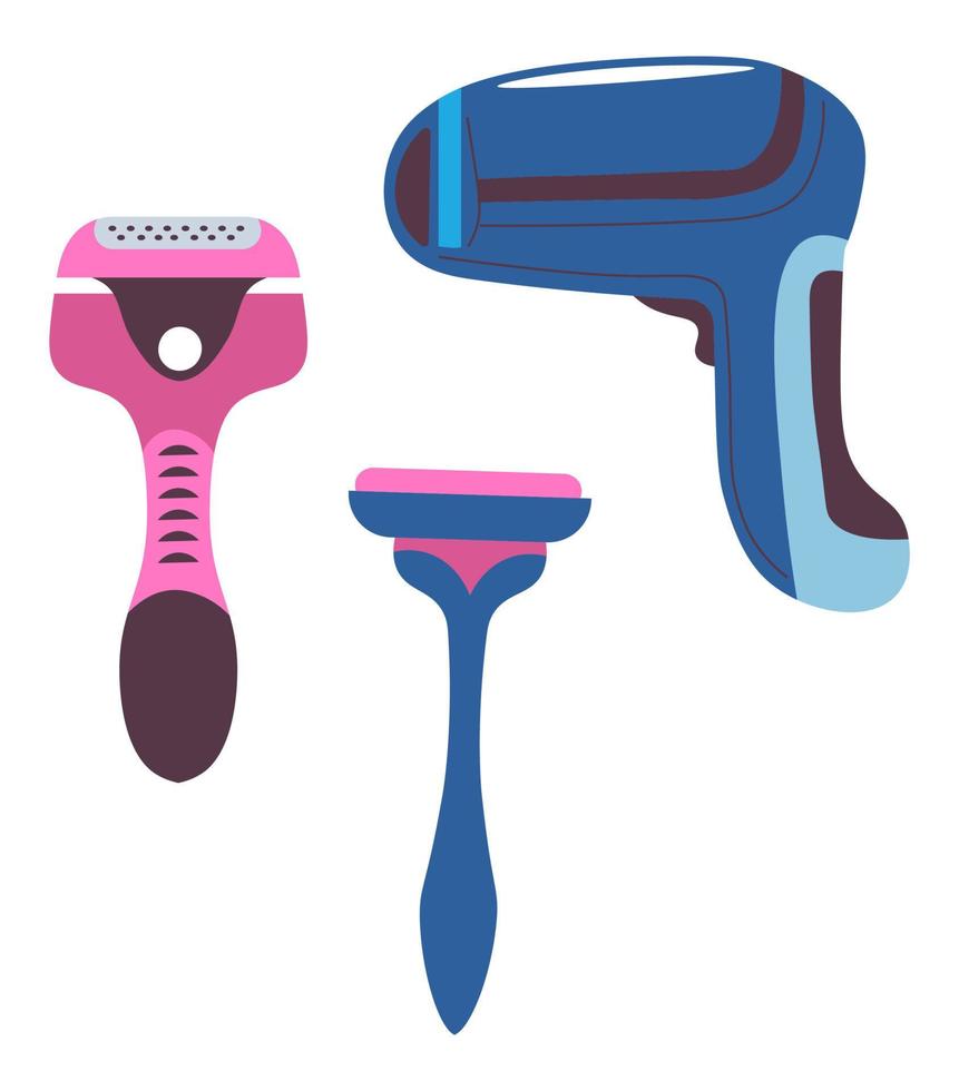 conjunto de depilação e depilação, laser e lâminas de barbear vetor
