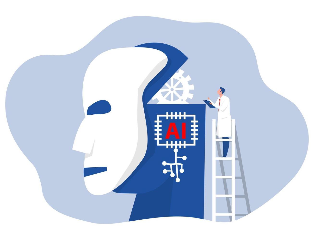 ciência e tecnologia de inteligência artificial, futurista, ai, engenharia com ilustração vetorial de ciência de inovação de robô de cabeça humana vetor