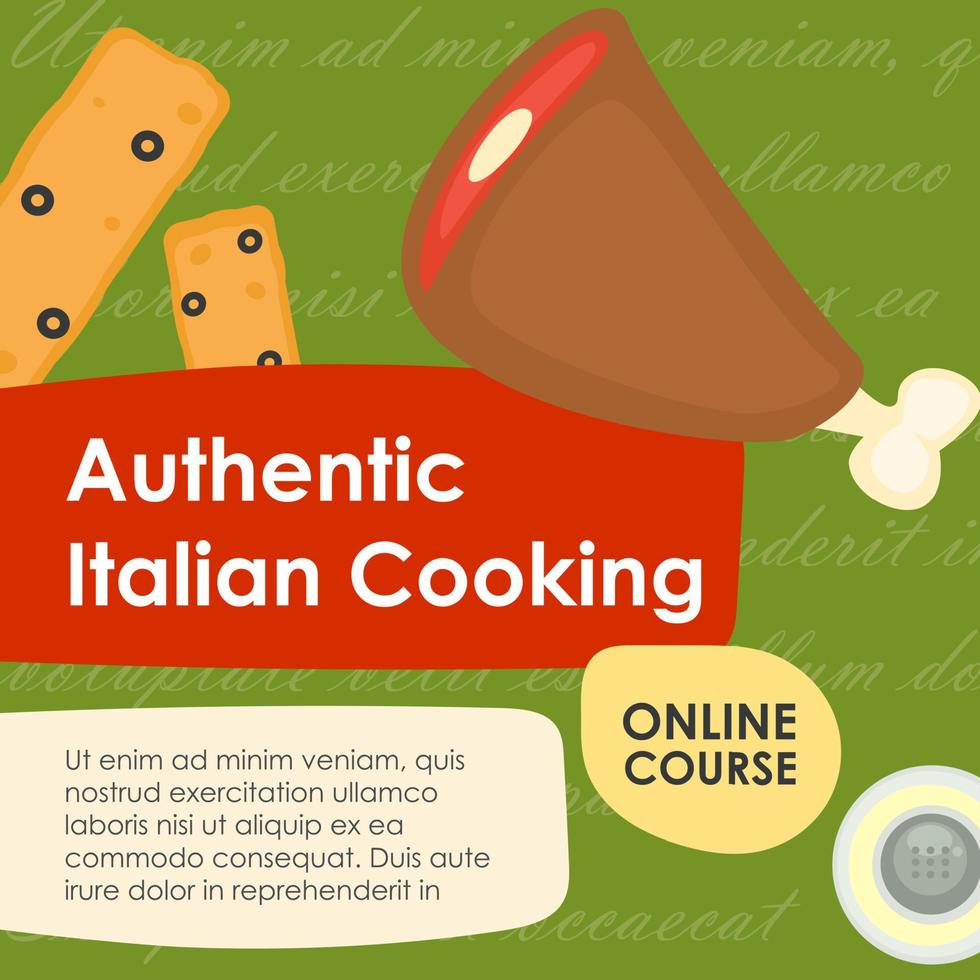 autêntica culinária italiana, aulas de cursos online vetor