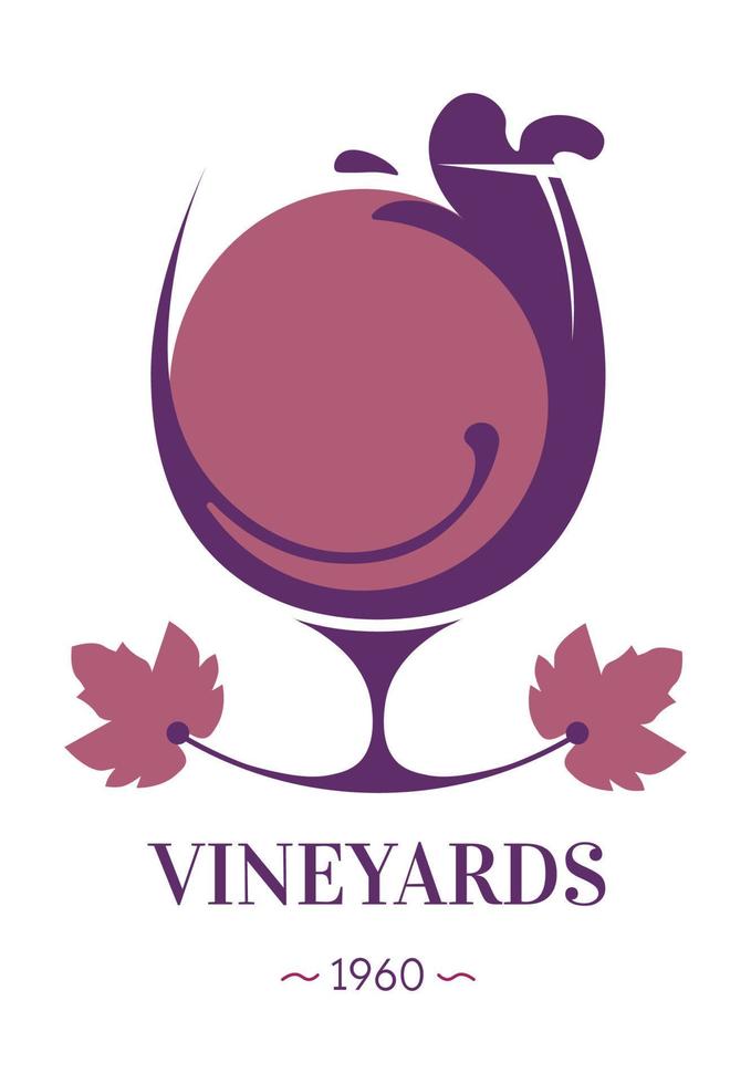 logotipo de vinificação de vinhedos com vinho em vidro vetor