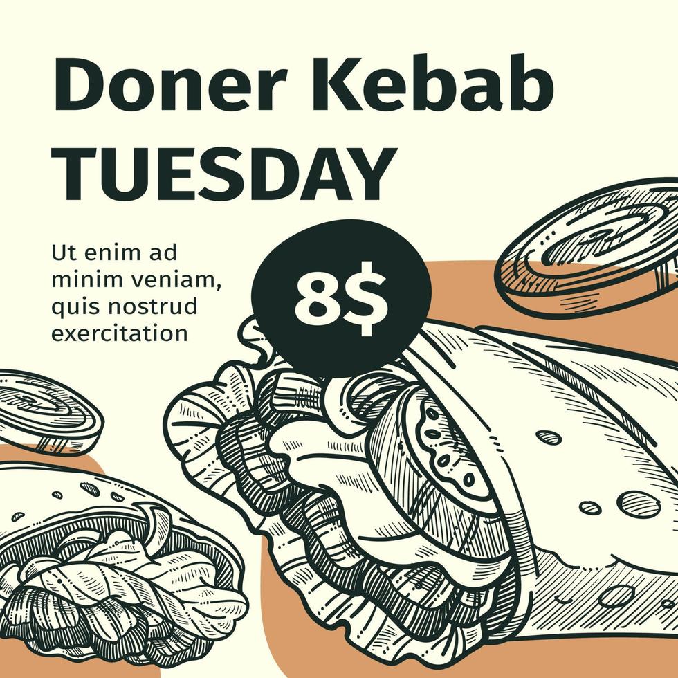 doner kebab terça, preço especial para fast food vetor