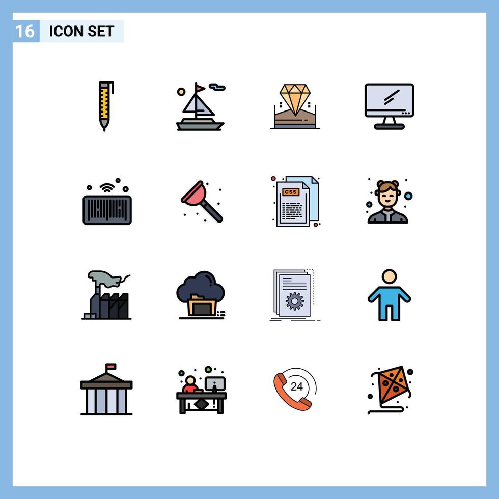 16 ícones criativos, sinais e símbolos modernos de joia de código de barras iot, dispositivo de pc, elementos de design de vetores criativos editáveis