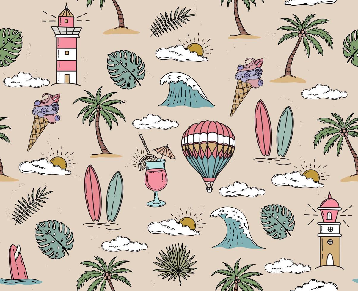 conjunto de ícones de verão, ilustração desenhada à mão vetor