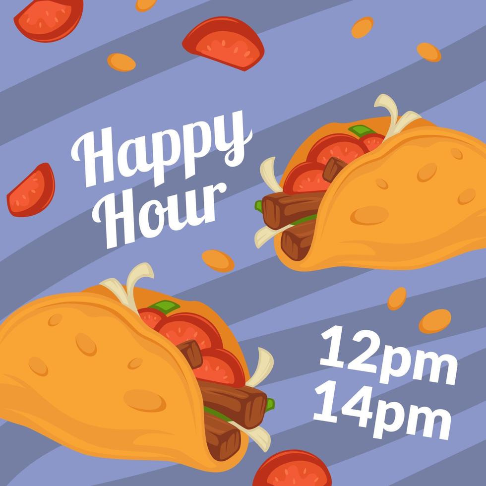 menu happy hour, comida mexicana e desconto em pratos vetor