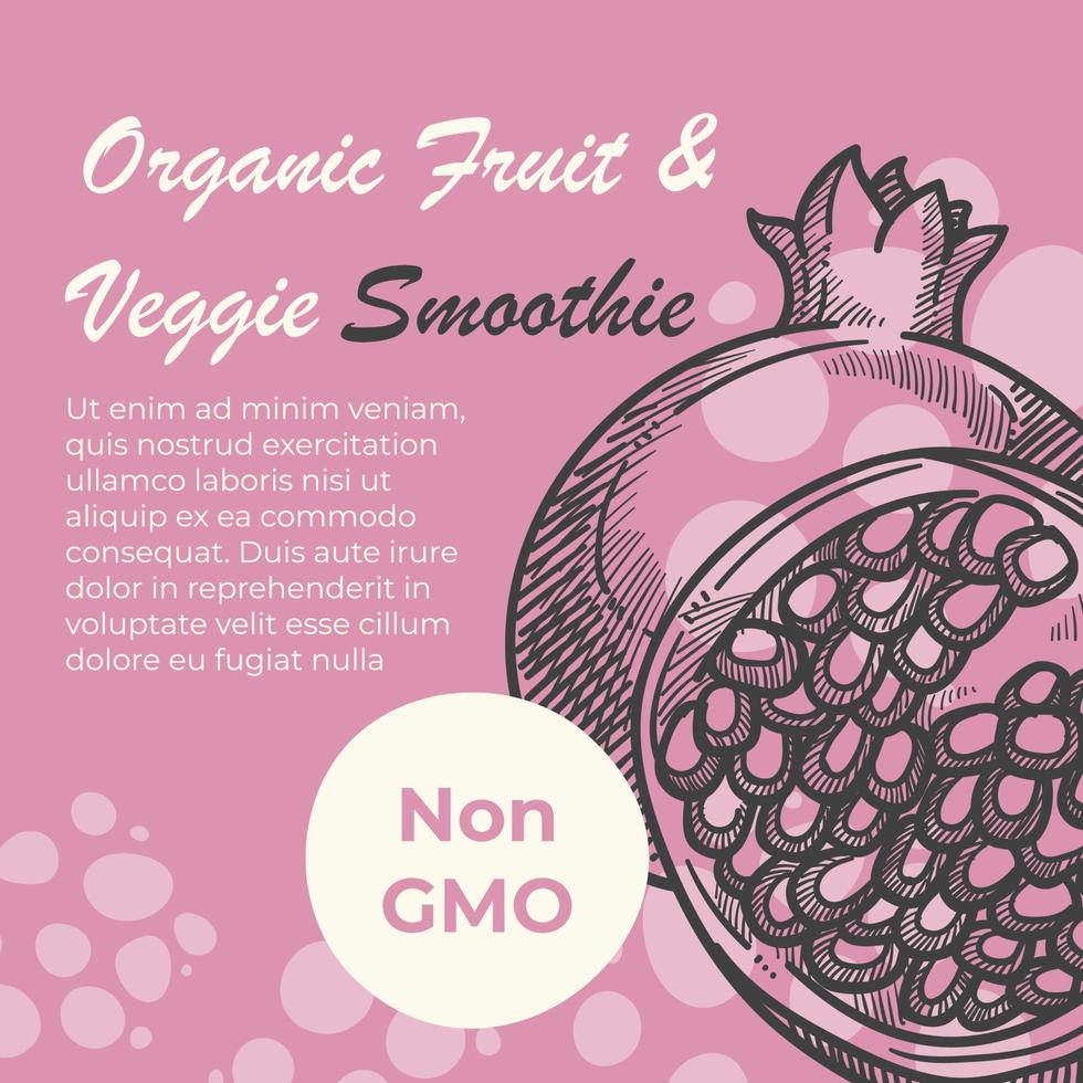 frutas orgânicas e smoothie vegetariano, romã vetor