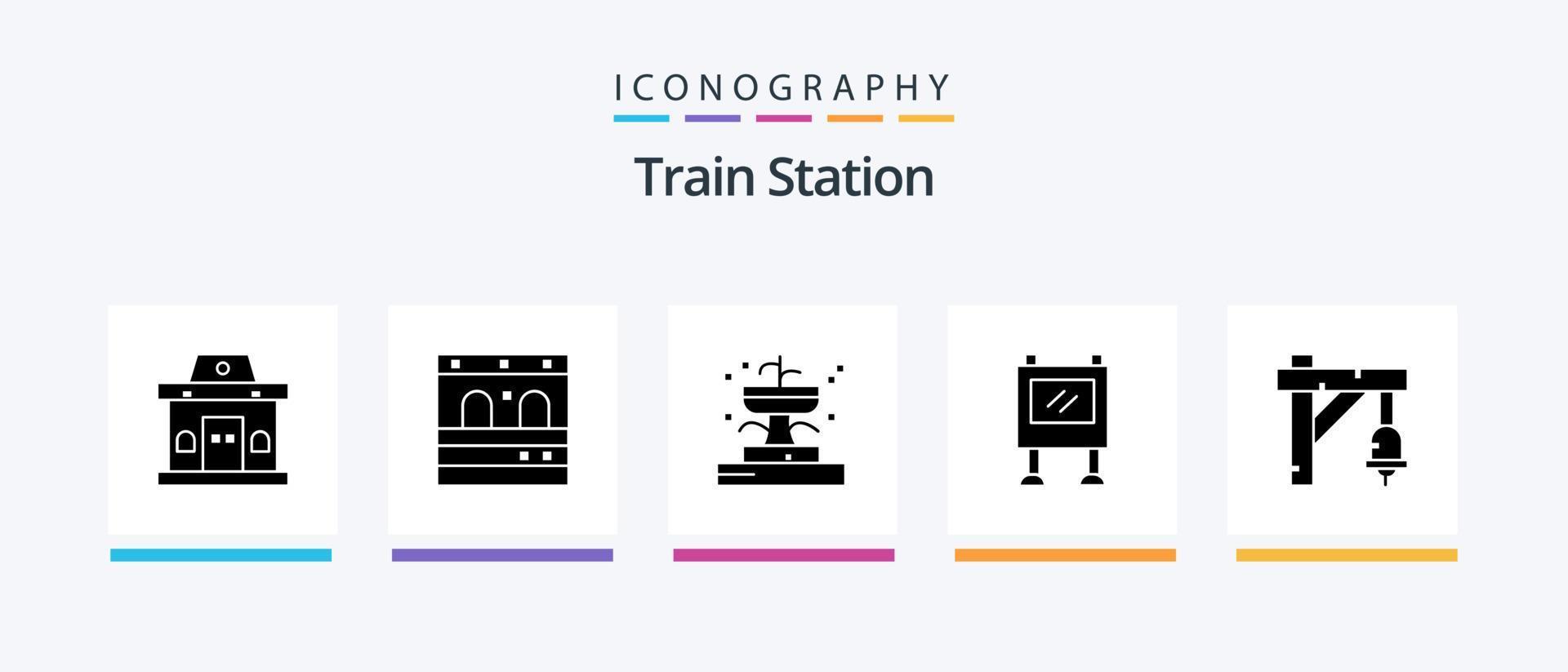 pacote de ícones de glifo 5 da estação de trem, incluindo trem. Sino. fonte. poster. propaganda. design de ícones criativos vetor