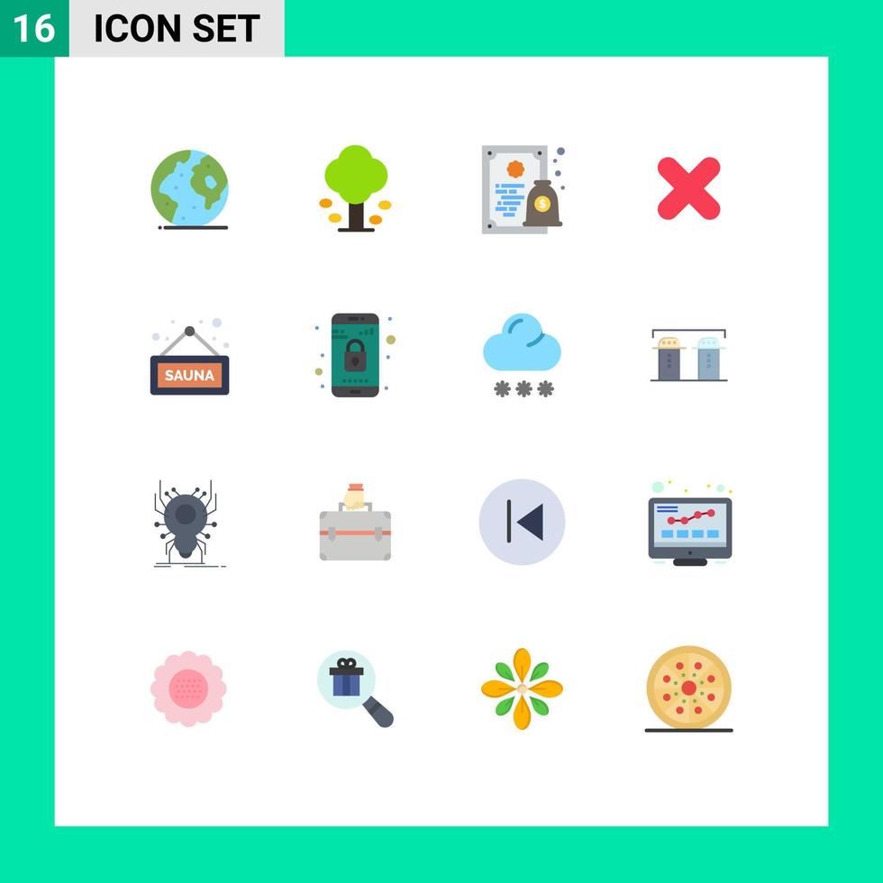 conjunto moderno de pictograma de 16 cores planas de pacote editável de licença de exclusão de verão de cancelamento cruzado de elementos de design de vetores criativos