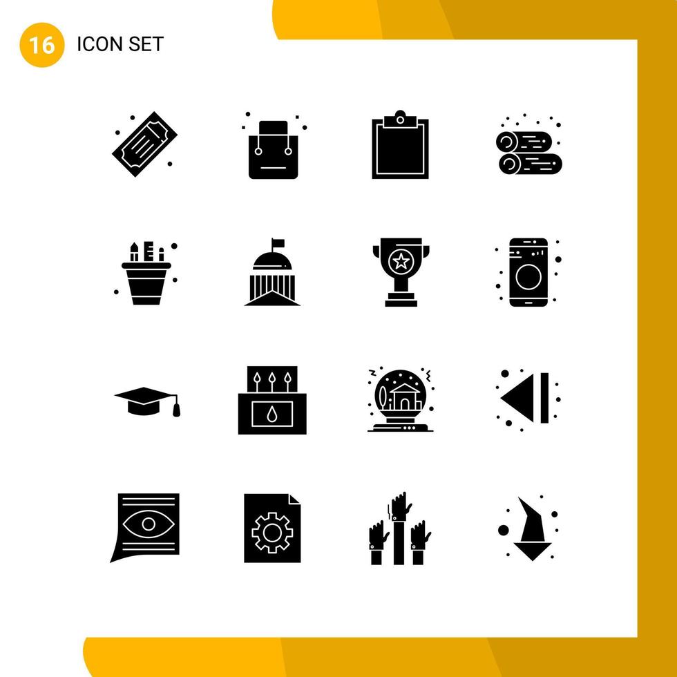 pacote de 16 sinais e símbolos de glifos sólidos modernos para mídia de impressão na web, como elementos de design de vetores editáveis de loja de lareira de negócios