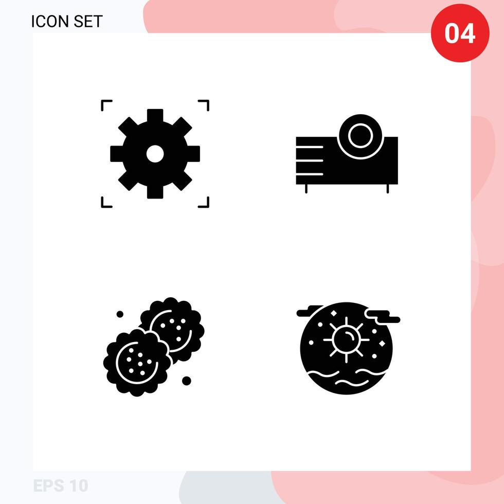 grupo de símbolos de ícone universal de 4 glifos sólidos modernos de dispositivos de biscoito de cinema cortador de projetor elementos de design de vetores editáveis