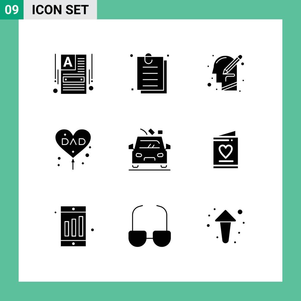 9 ícones criativos, sinais e símbolos modernos do dia dos pais do carro, balão do pai humano, elementos de design vetorial editáveis vetor