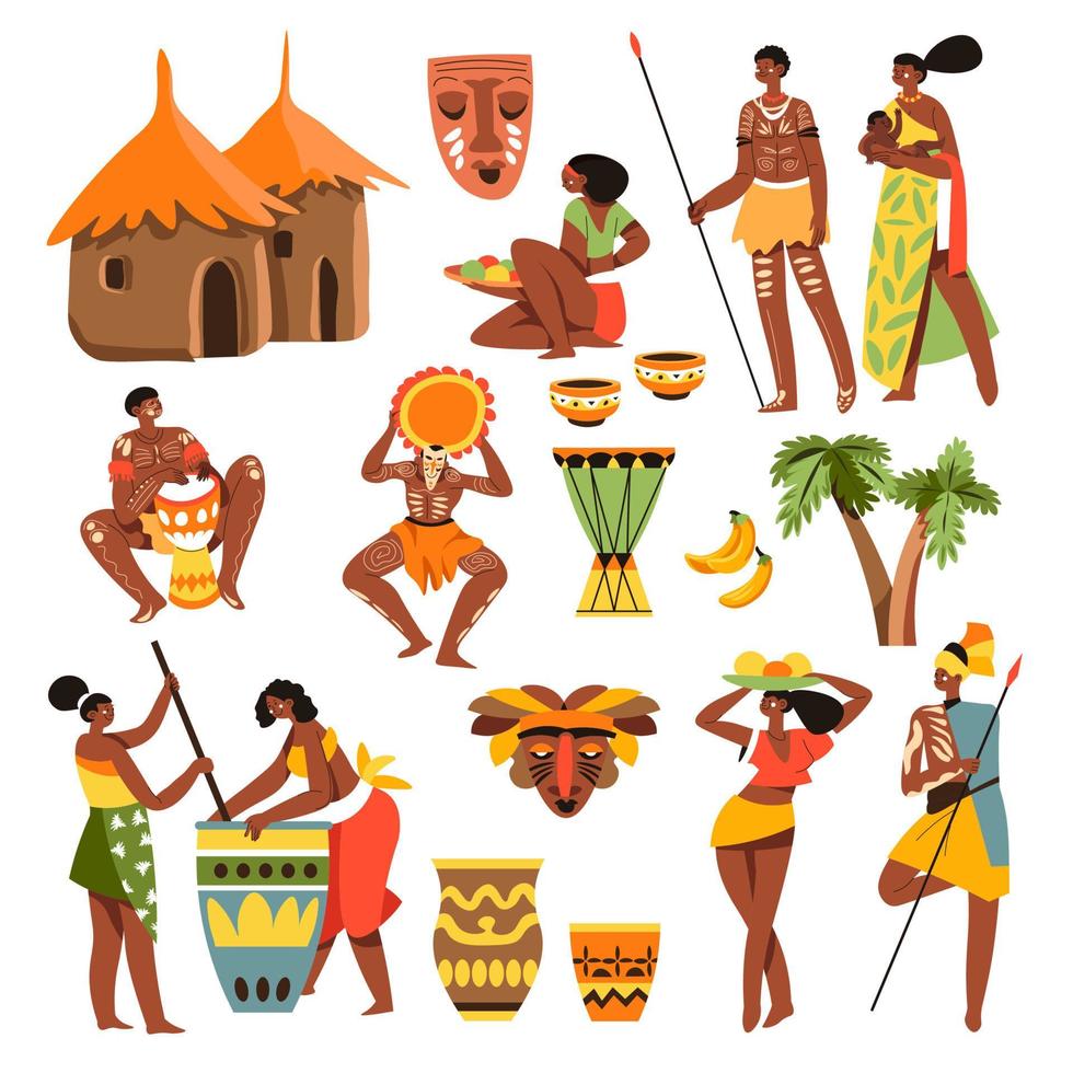 cultura africana e tradições pessoas tribos vetor