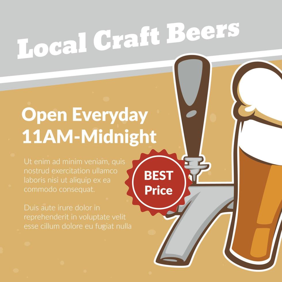 cervejas artesanais locais, banner promocional aberto todos os dias vetor