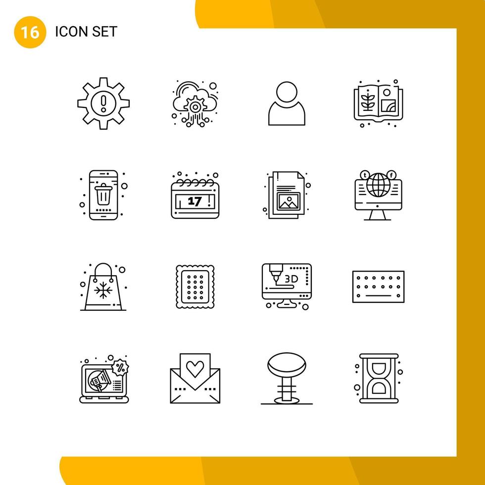 conjunto moderno de pictograma de 16 contornos de elementos de design de vetores editáveis de fazenda de serviços de aplicativo de exclusão
