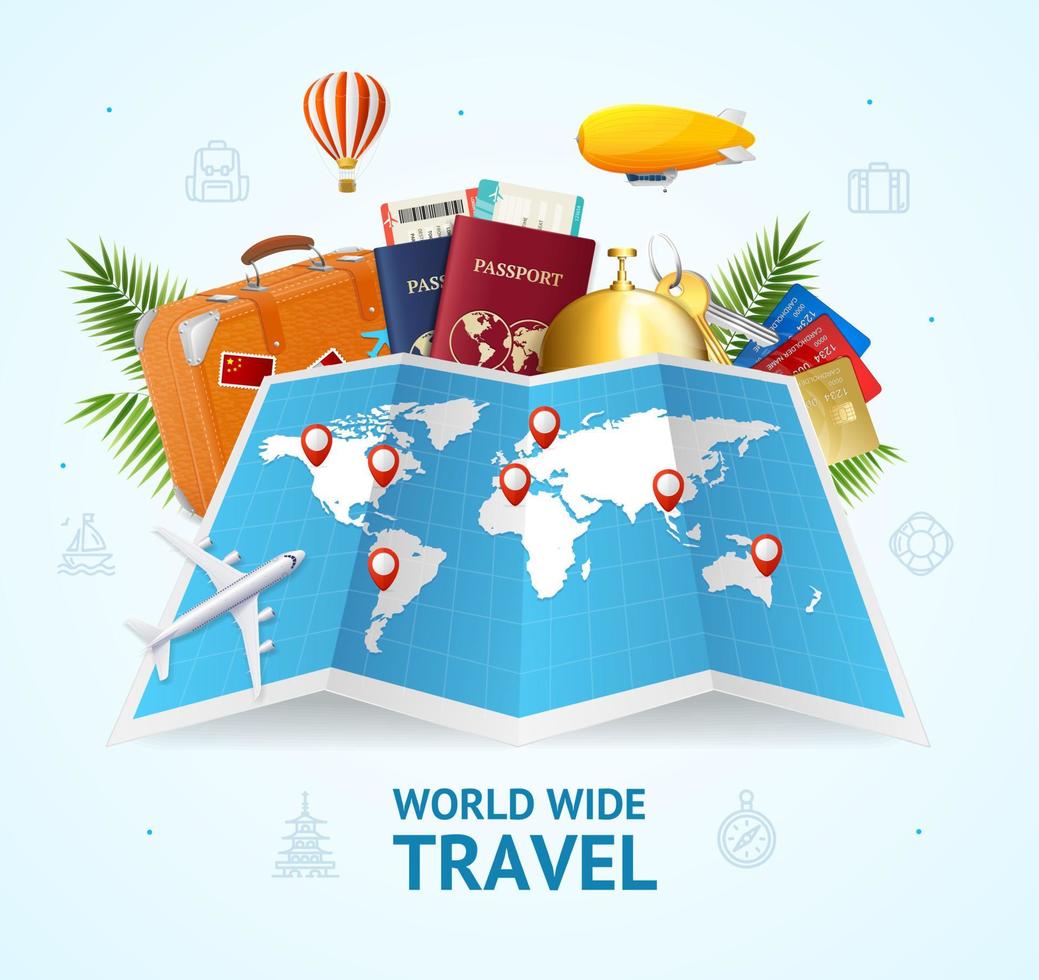 cartão de conceito de viagem em todo o mundo detalhado 3d realista. vetor