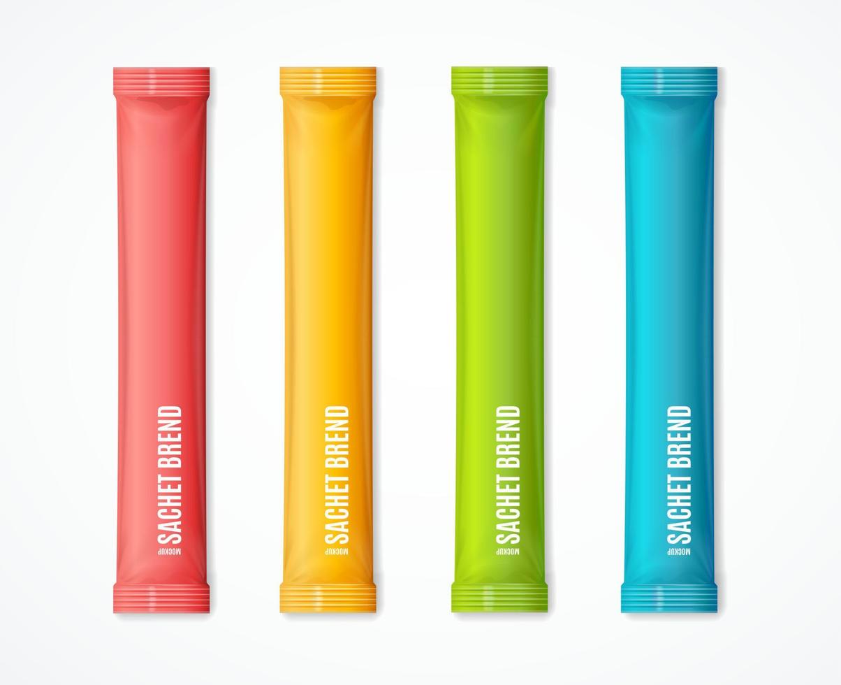 conjunto de cores de pacote de açúcar de bastão de sachê 3d detalhado realista. vetor