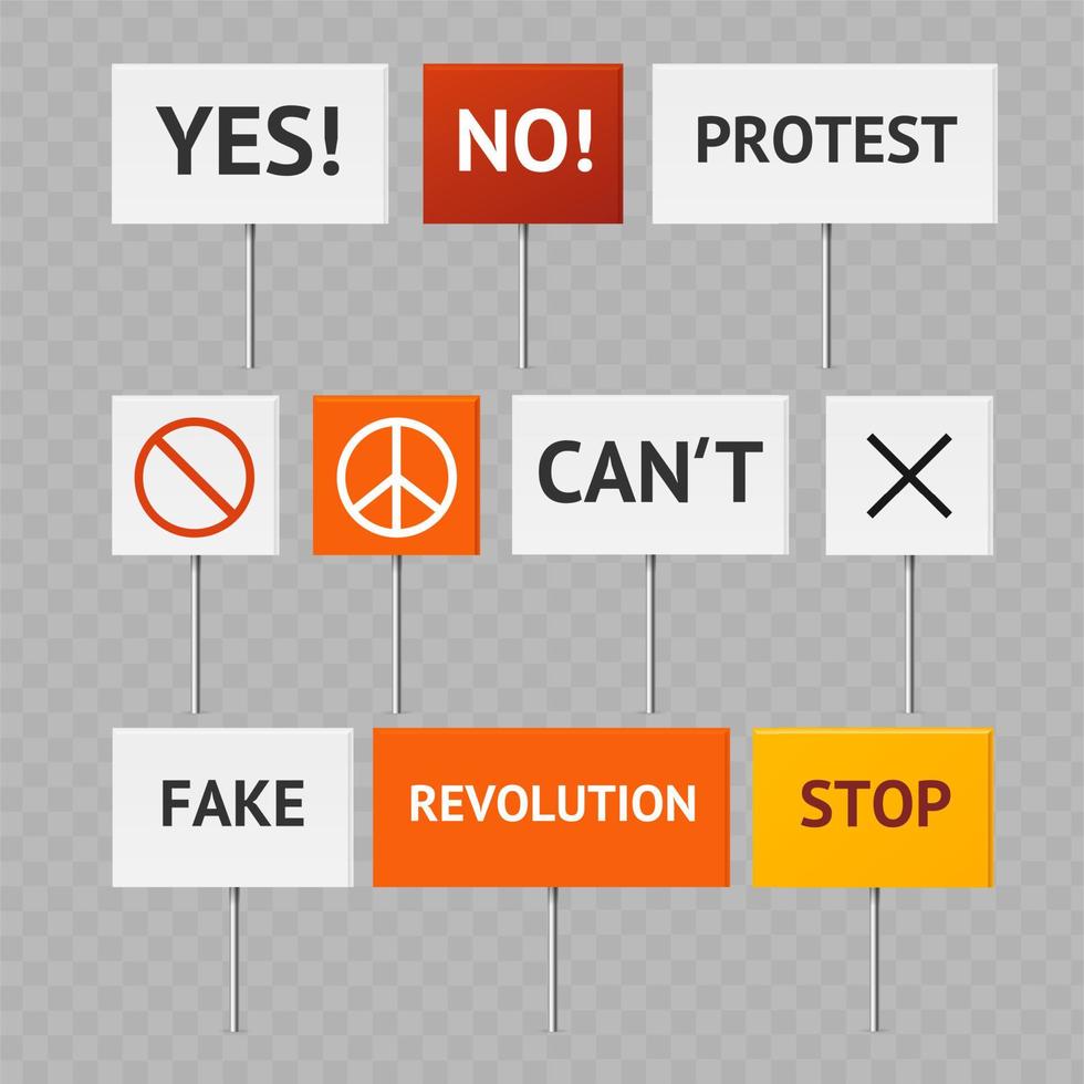 conjunto de banner de protesto 3d detalhado realista. vetor