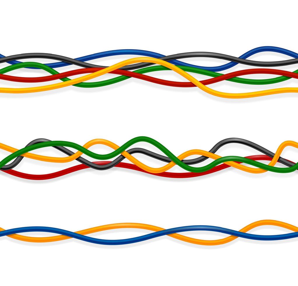 conjunto de cores de cabo de fio detalhado 3d realista. vetor