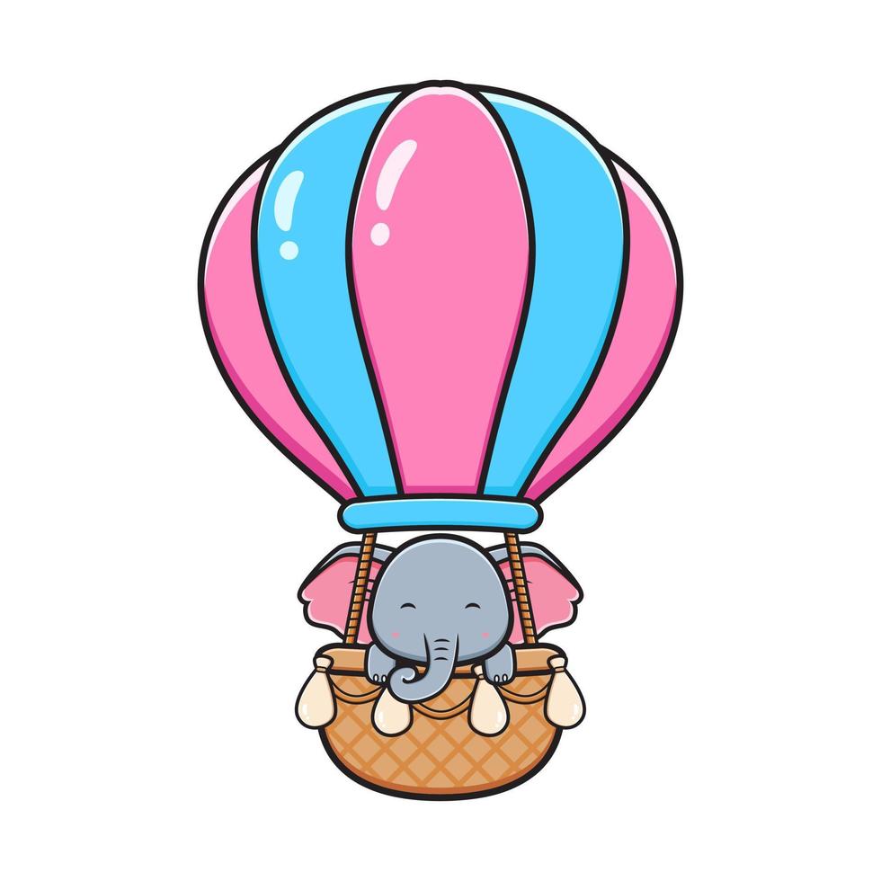 mosca de elefante fofa com ilustração de ícone de desenho animado de balão de ar quente vetor