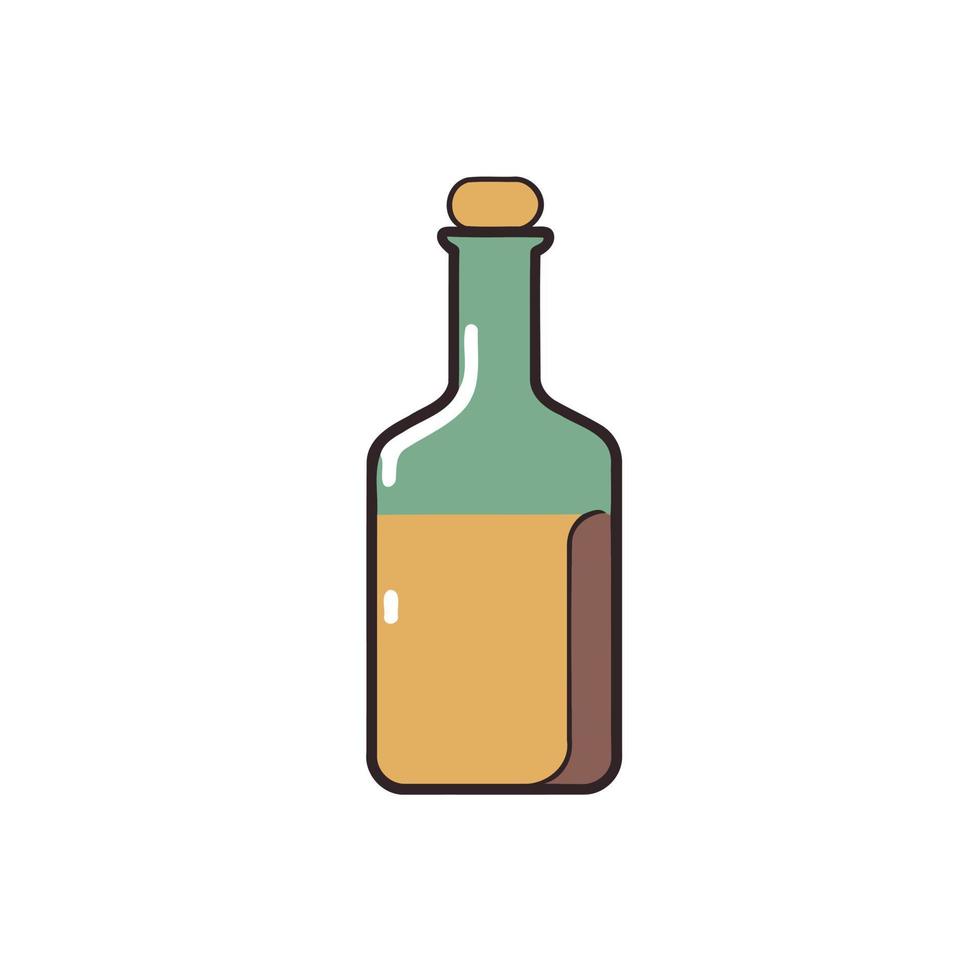 garrafa de vidro com rolha e bebida alcoólica dentro vetor