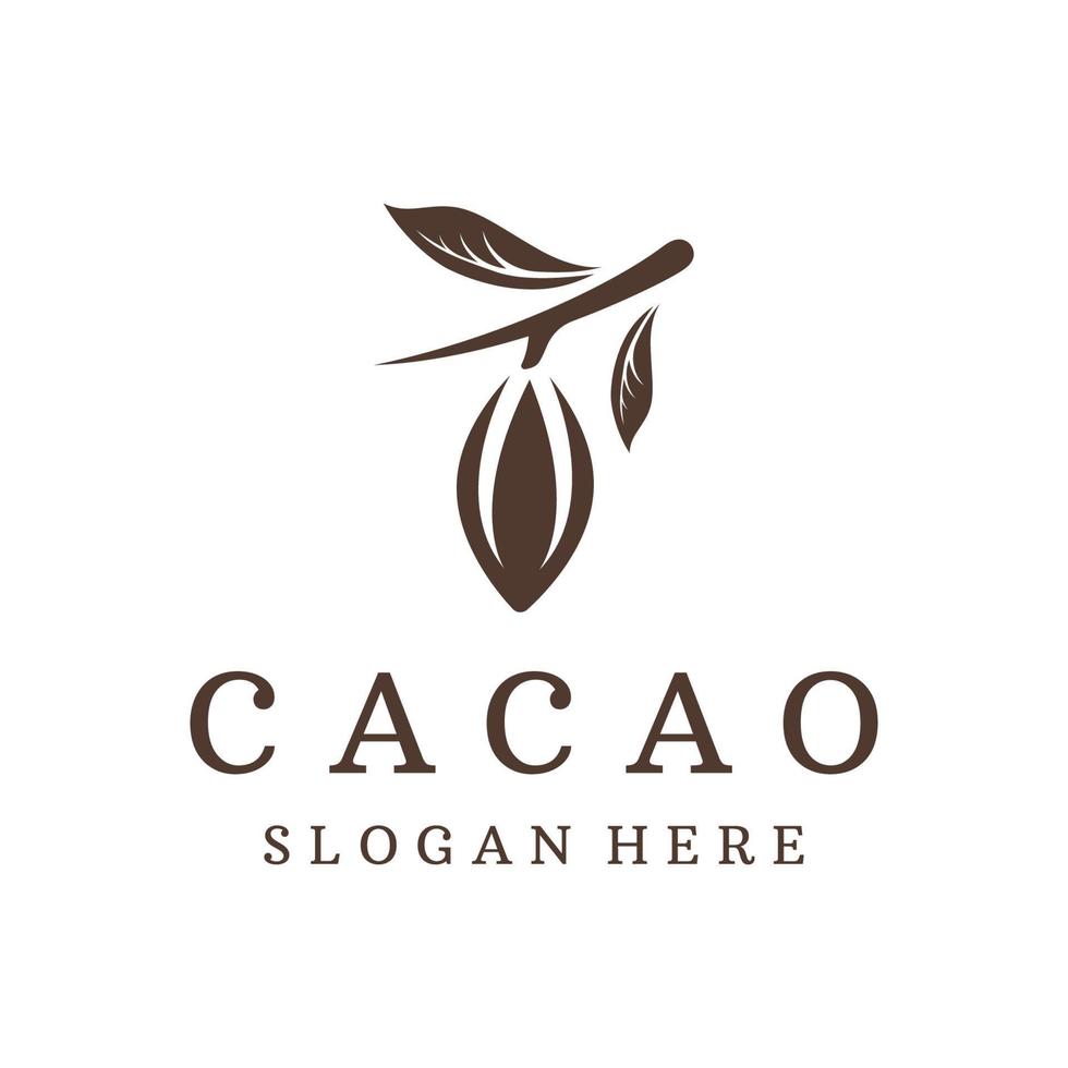 design de modelo de logotipo de planta de vagem de cacau de chocolate, feijão de cacau, fundo isolado de planta orgânica exótica. vetor