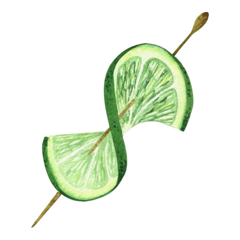 ilustração em aquarela de fatia de limão fresco e suculento. ingrediente cítrico para coquetéis e limonadas. pedaço de fruta tropical, comida vegetariana. Isolado em um fundo branco. vetor