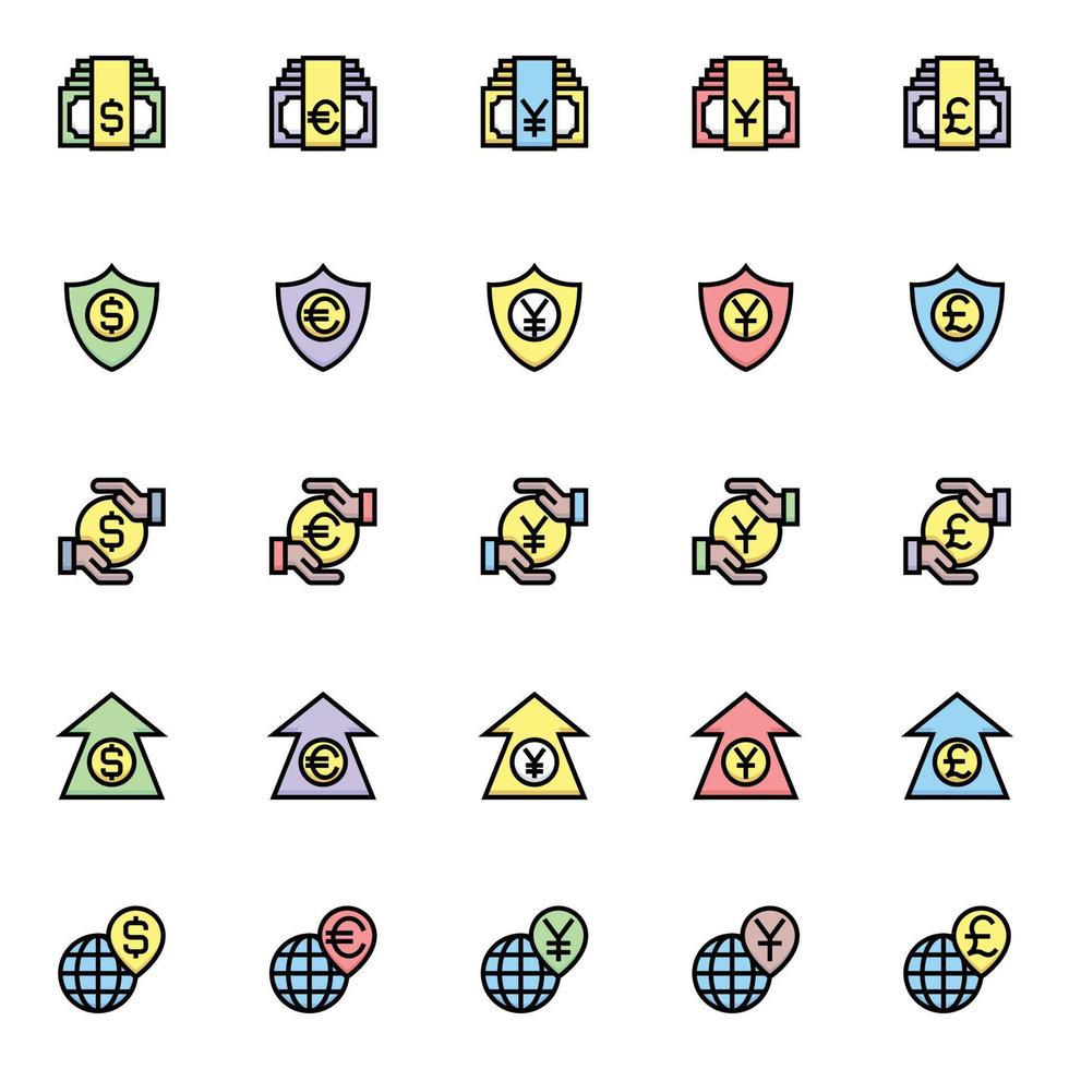 ícones de contorno de cor preenchidos para negócios e finanças. vetor
