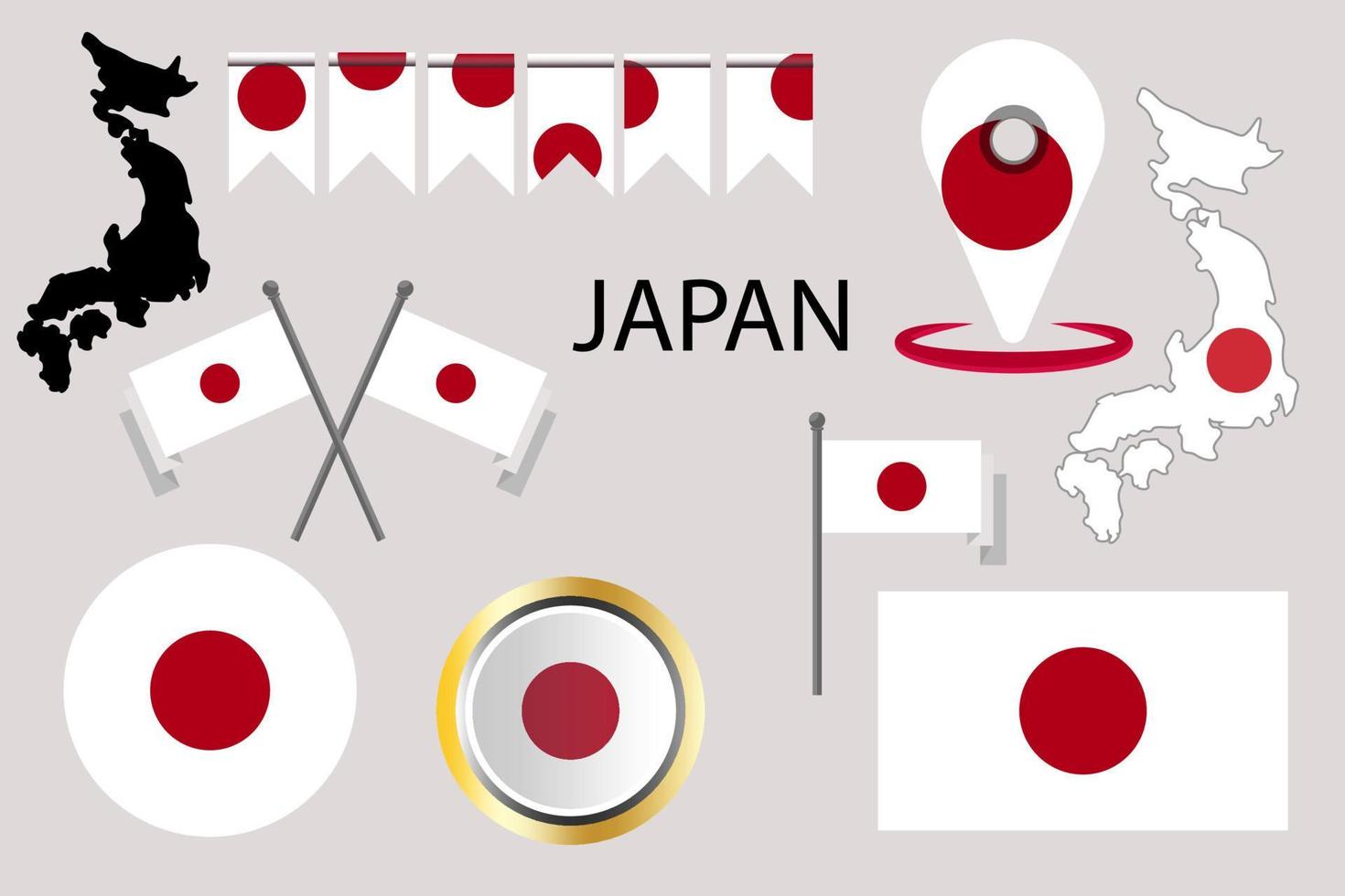 bandeira e mapa do país japão. vetores