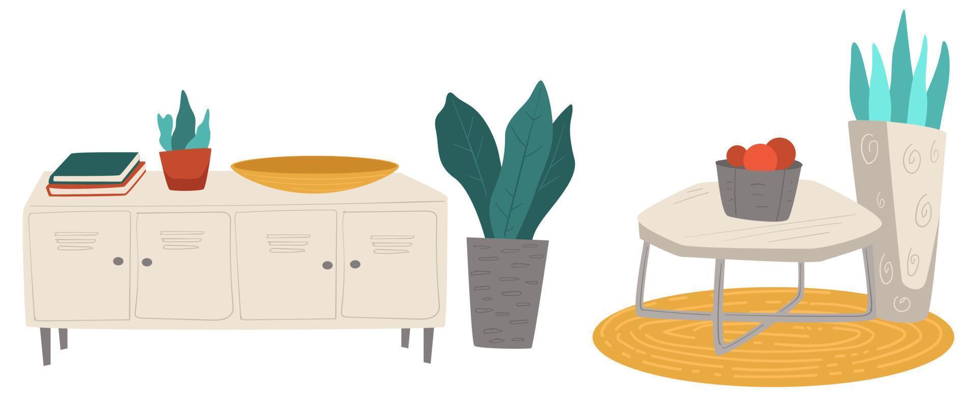 design de interiores moderno com decoração de mesa e fora vetor