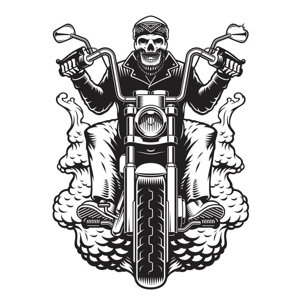 ilustração vetorial de motociclista um esqueleto barbudo vetor