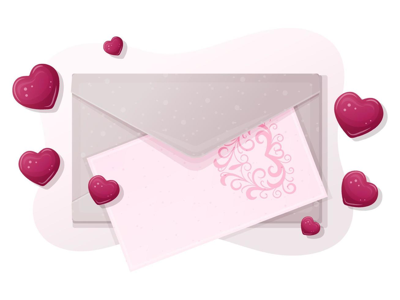 carta de amor. cartão com envelope de papel e corações vermelhos. ilustração vetorial. vetor