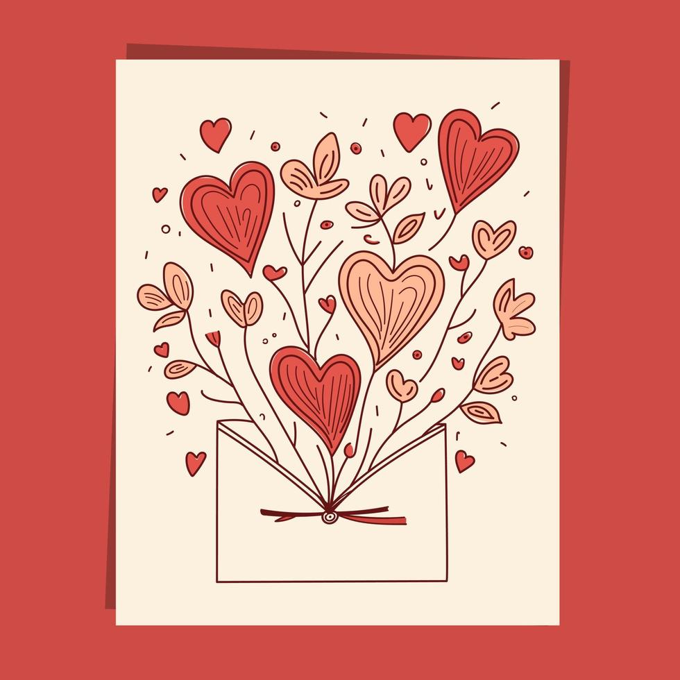 mão desenhada cartão de dia dos namorados amor corações romance doodle desenhos ilustração de fundo dos namorados vetor