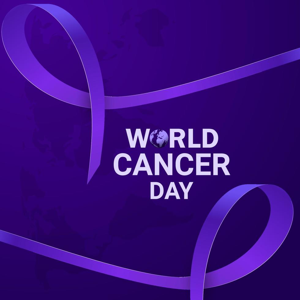 design de cartaz de conceito de fita roxa do dia mundial do câncer vetor