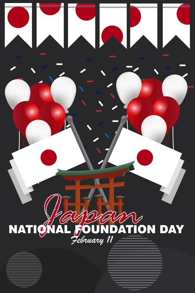 projeto do dia da fundação nacional com o famoso banner de bandeira do Japão japonês com branco vermelho. vetor