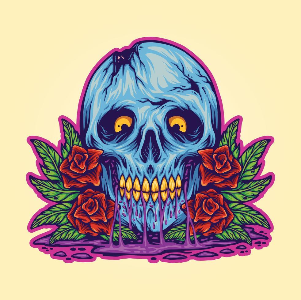 vetor de ilustração rosa floral de cabeça de caveira de gelo vintage para seu logotipo de trabalho, camiseta de mercadoria mascote, adesivos e designs de etiquetas, pôsteres, cartões de saudação anunciando empresas de negócios ou marcas.