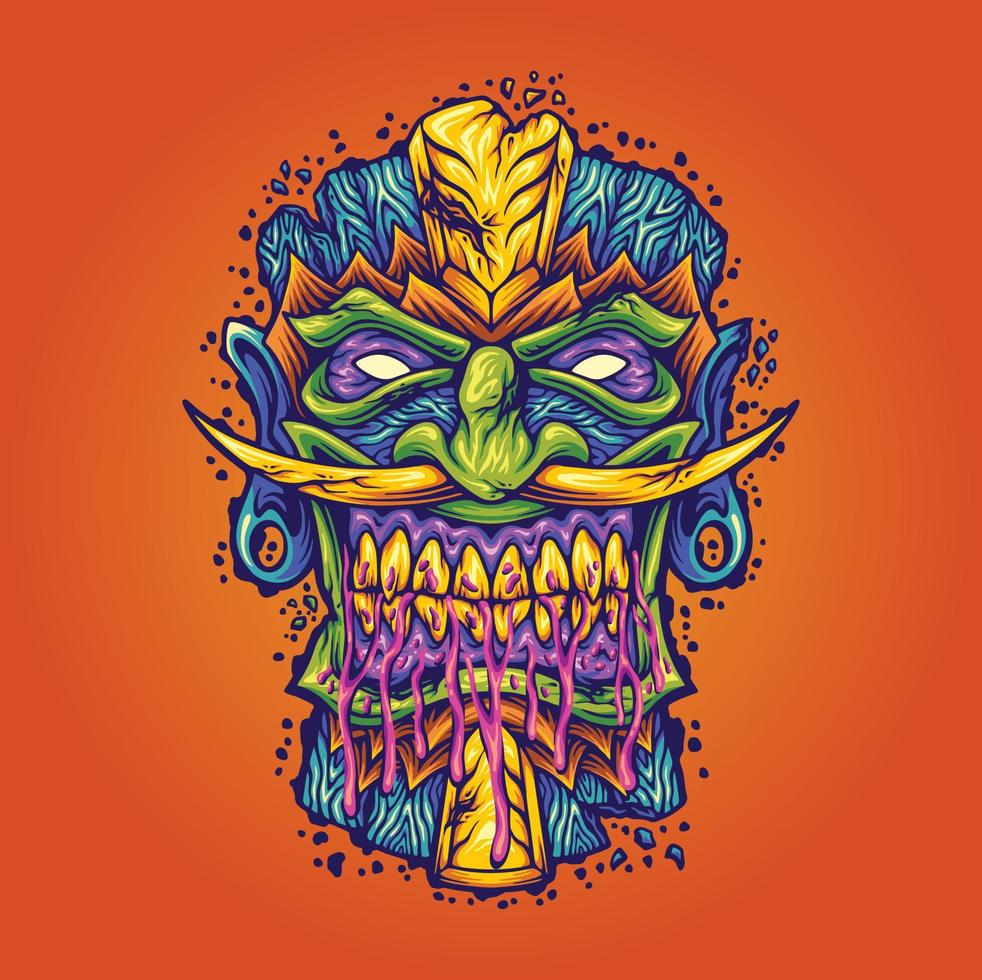 vetor de ilustração de monstro havaiano de máscara de bar tiki assustador para seu logotipo de trabalho, camiseta de mercadoria de mascote, adesivos e designs de etiquetas, pôster, cartões comemorativos de empresa de negócios ou marcas de publicidade.