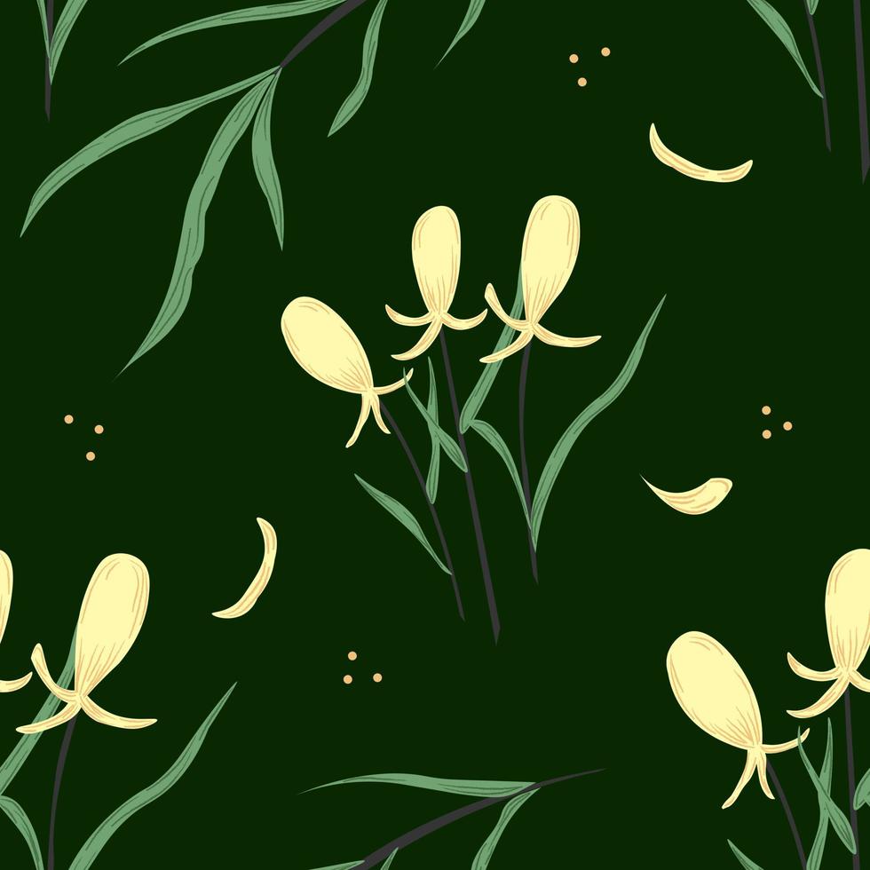 flores em um fundo de padrões sem emenda de cor verde. adequado para papel de embrulho, papel de parede, têxteis vetor