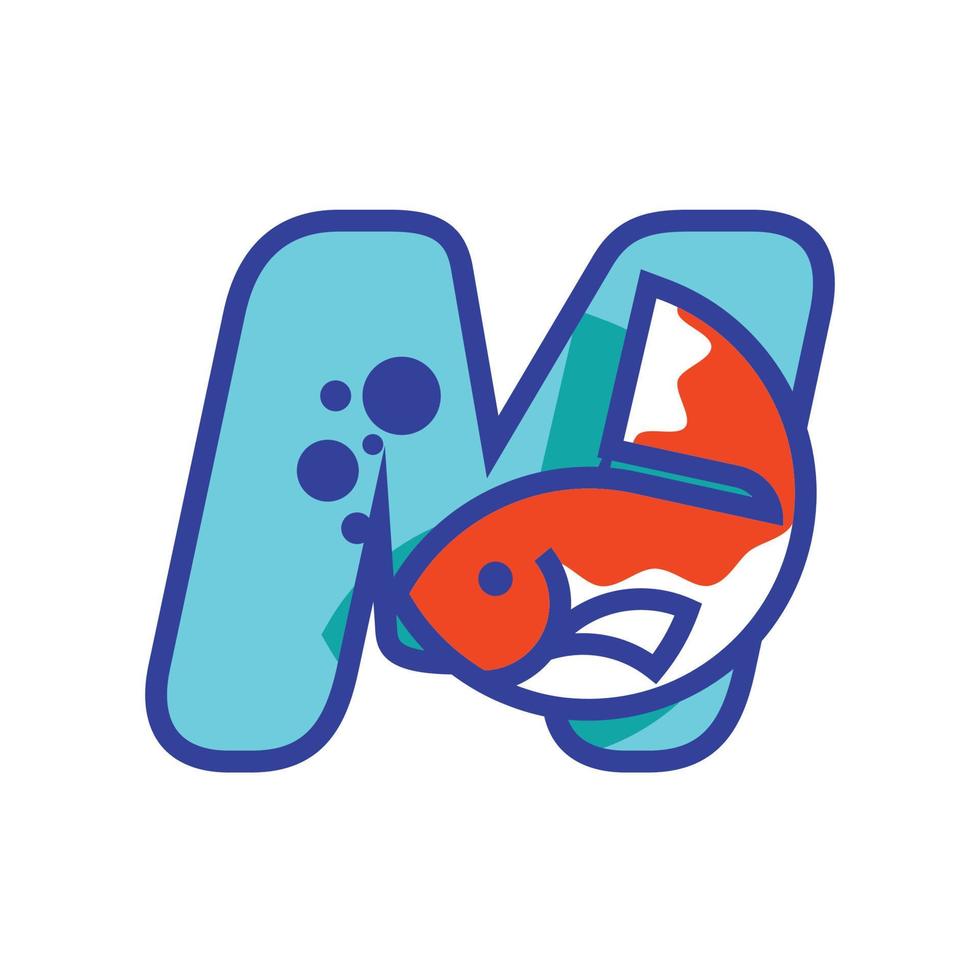 alfabeto m logotipo de peixe vetor